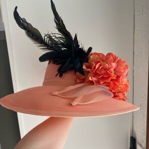 Fine Millinery coral and black Derby hat